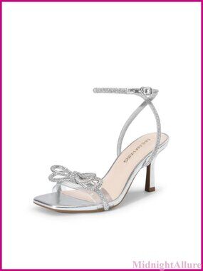 Rhinestone Ankle Strap Stiletto Heel Sandals Square Toe Formal Wedding
